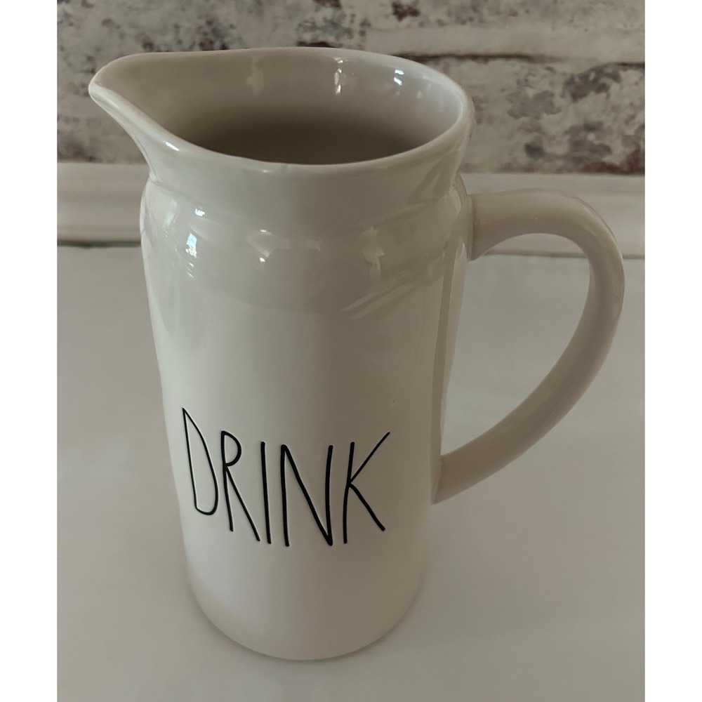 Rae Dunn DRINK Pitcher Artisan Collection White Ceramic Farmhouse 9" Vase
